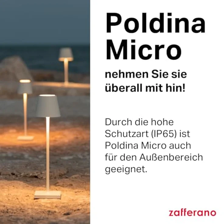 Zafferano, Poldina Micro Lampe, Kabellose, Wiederaufladbare Tischlampe mit Touch Control, Geeignet für Wohnzimmer und Außenbereich, Dimmer, 2200-3000 K, Höhe 27,5 cm, Farbe Salbeigrün – Bild 5