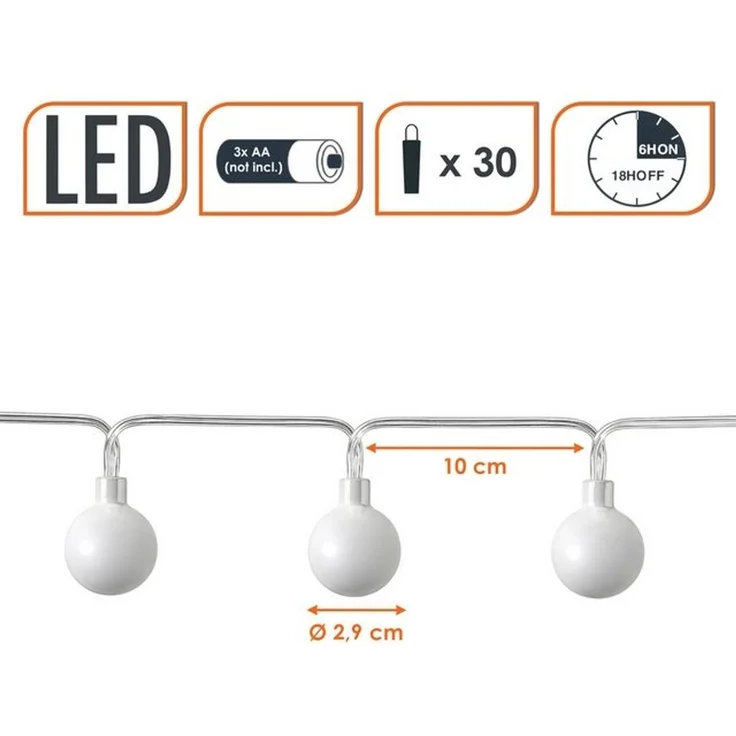 Spetebo LED-Lichterkette Lichterkette 290 cm für Außen mit 30 mini Kugeln, 30-flammig, Automatische Einschaltung bei Dämmerung – Bild 4
