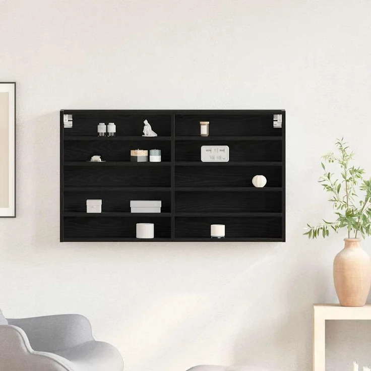 vidaXL Vitrine Schwarz Eichen-Optik 100 x 15 x 58 cm Holzwerkstoff 873906 – Bild 4