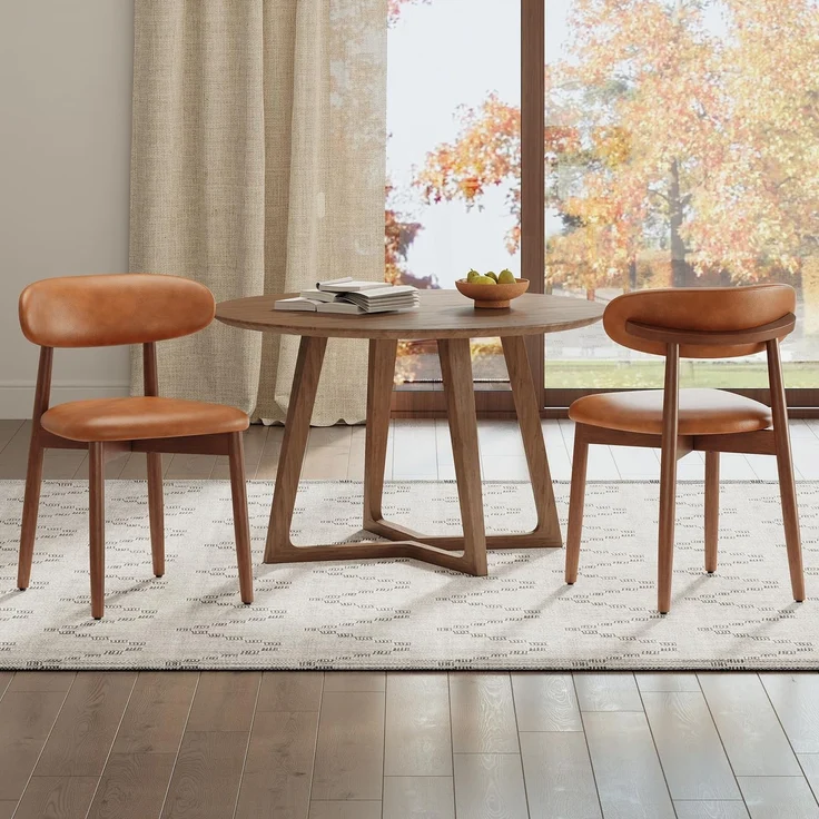 MALOL Stühle Esszimmer 2er Set, Gepolsterte Küchenstühle mit Hochdichtem Schaumstoff, PU-Lederbezug, Ergonomische Rückenlehne, Gummiholzgestell Nussbaum-Optik, für Küche Wohnzimmer Café, Braun