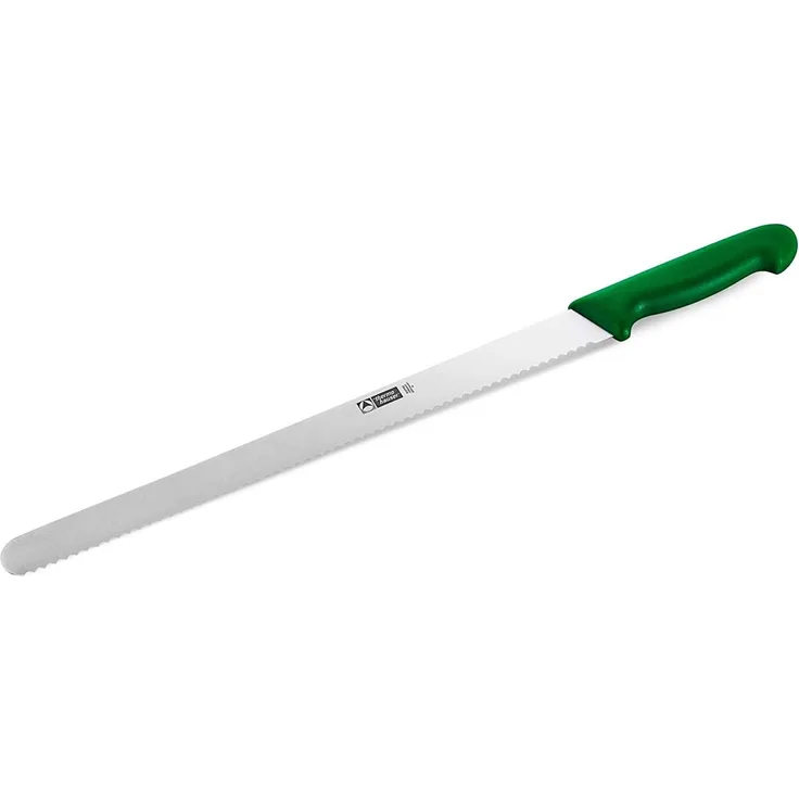 thermohauser Konditormesser (Stahl, rostfrei), einseitiger Wellenschliff, mit grünem Kunststoffgriff, Klinge 36 cm