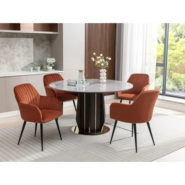 Vente-unique - Stuhl mit Armlehnen 6er-Set - Samt und schwarzes Metall - Terracotta - ELEANA – Bild 2