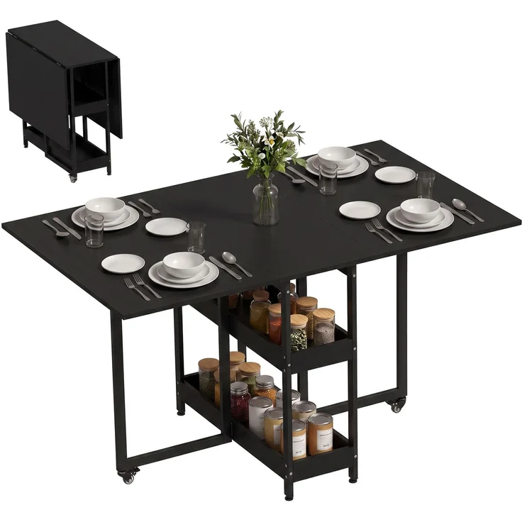 HOMCOM Klappbarer Esstisch, Spanplatte, Schwarz, 133,4 x 80 x 75 cm – Bild 1