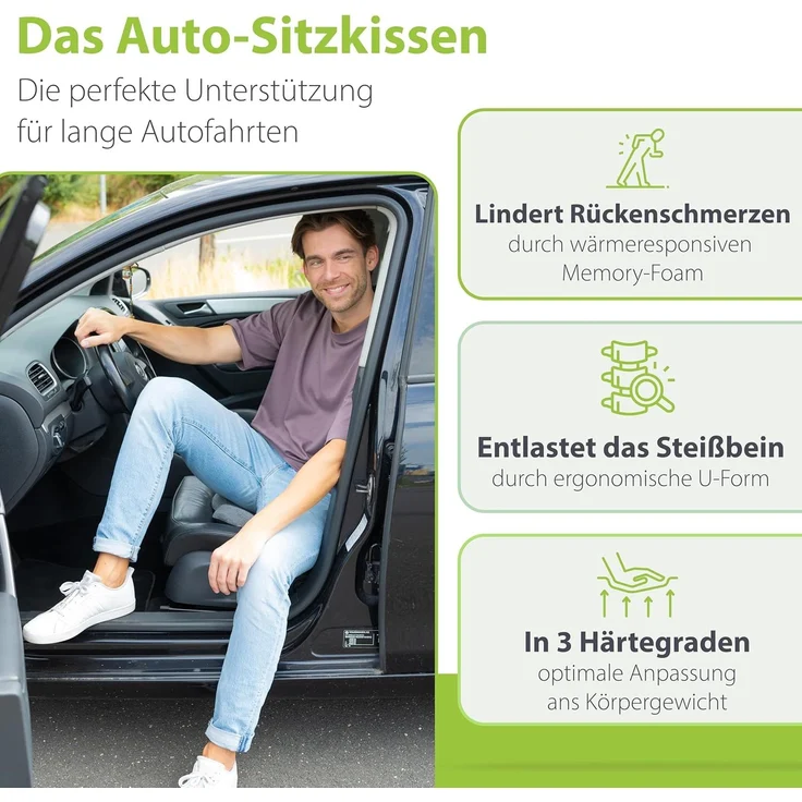 feela Sitzkissen Orthopädisches Auto-Sitzkissen – entlastet Rücken & Steißbein, Mehr Komfort auf langen Fahrten – fördert Haltung & entspanntes Sitzen – Bild 2