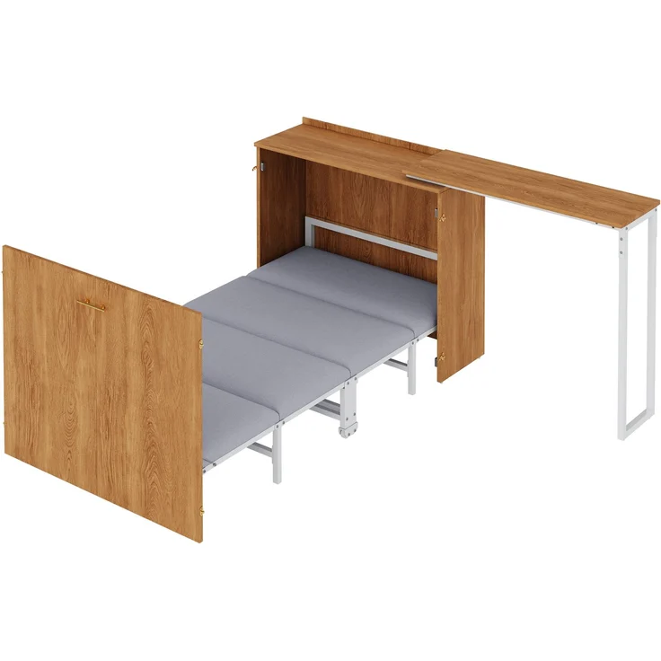 Klappbett mit drehbarem Schreibtisch und Matratze, platzsparendes Schrankbett mit Rollen, ideal für kleine Räume, Gästezimmer und Homeoffice – Bild 8