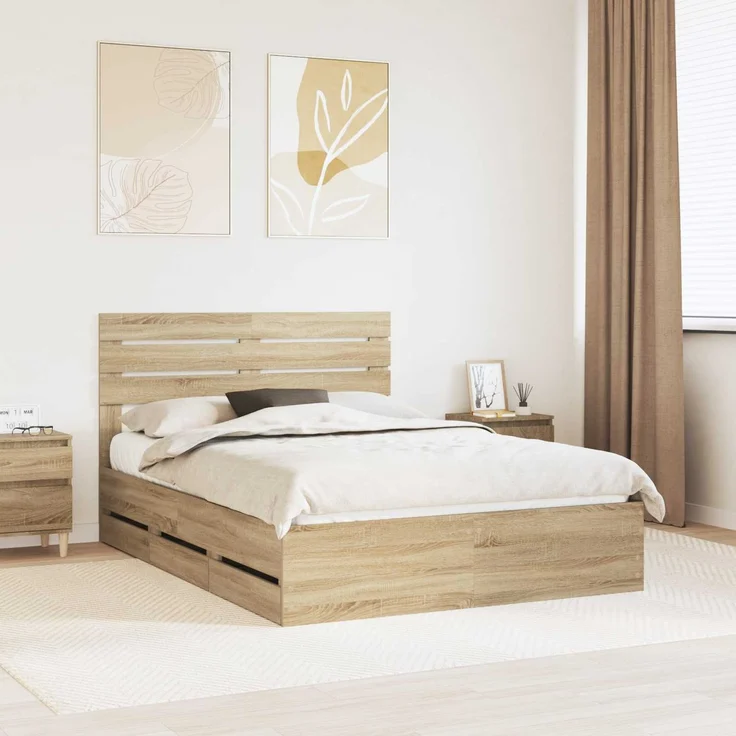 vidaXL Bettrahmen Sonoma-Eiche 150 x 200 cm Ingenieurs Holz 3411495 – Bild 1