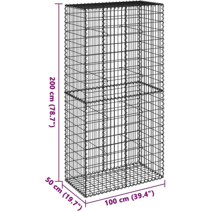 vidaXL Gabione mit Deckel 100x50x200 cm Verzinktes Eisen 3295166 – Bild 6