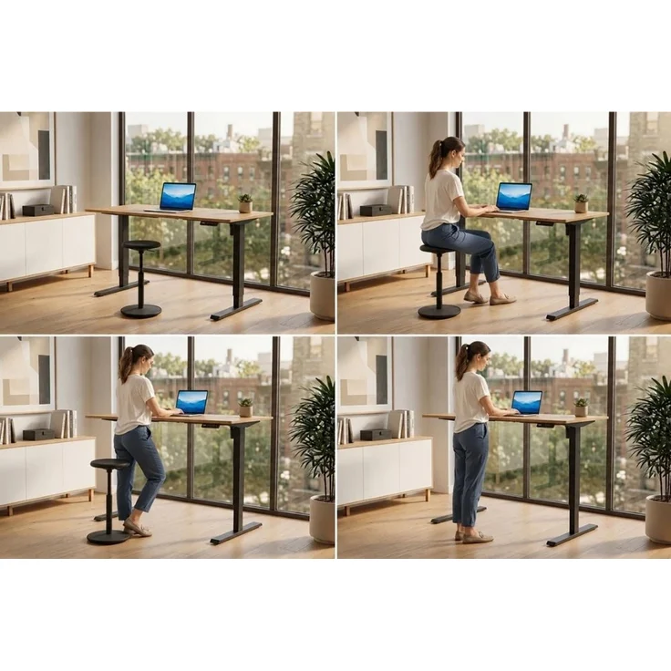 Höhenverstellbarer Schreibtisch KANTOR 140cm elektrisch Eiche Metallgestell – Bild 7