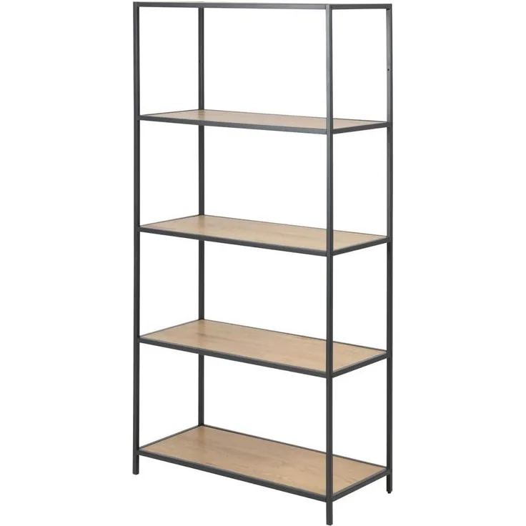 Selsey Krapina - Regal, Bücherregal im Industrial-Style - 5 offene Fächer - 150 cm hoch, Schwarz / Eiche, 77 x 150 x 35, 5903025326467
