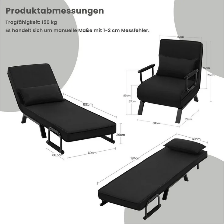 Woltu Schlafsofa, 1 Teile, Schlafsessel 3 in 1, mit Bettfunktion, Sofabett Gästebett – Bild 3