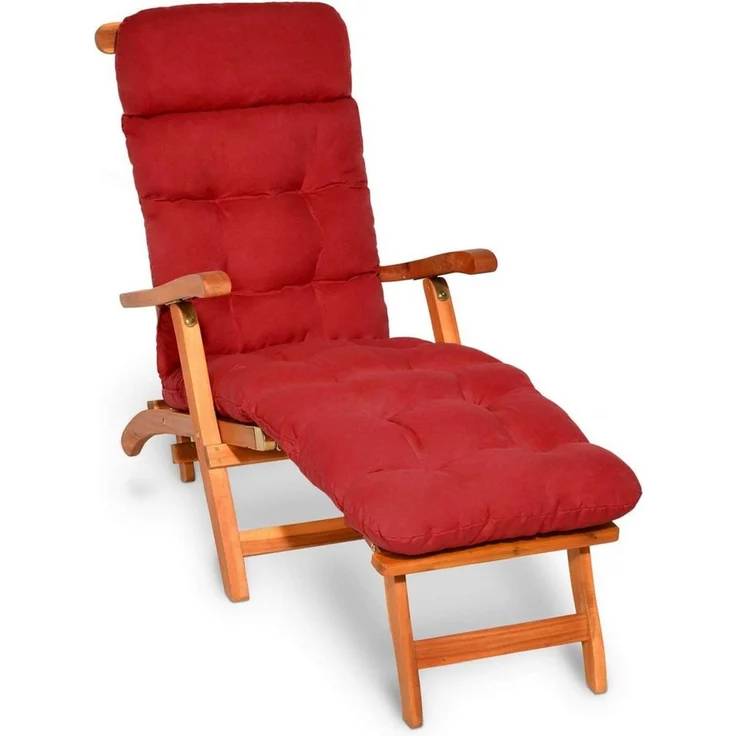 Beautissu Polsterauflage Bequeme Liegenauflage Deckchair, 200x50x8 cm, Rot, Gartenliege Auflage mit Schaumflockenfüllung – Polster für Liegestuhl – Bild 5