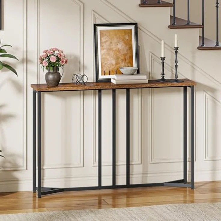 YITAHOME Konsolentisch, 100cm Flurtisch Schmal, Sofatisch, Beistelltisch, Schmales Regal, Console Table für Wohnzimmer, Flur, Eingangsbereich,Schwarz und Braun – Bild 4