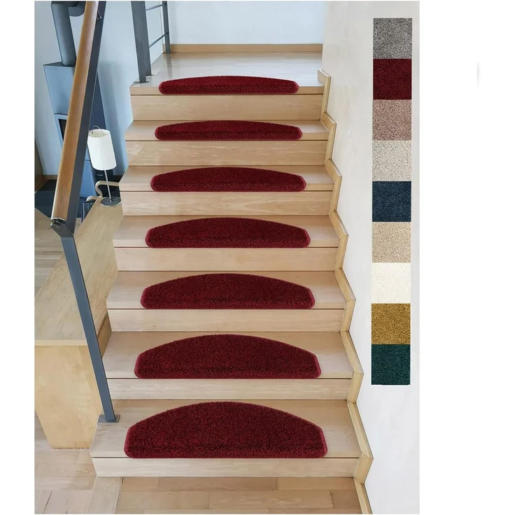 Metzker® Stufenmatte Shaggy Stufenmatten Emphoria Halbrund bordeaux 15 Stück, Halbrund, Höhe: 15 mm, 15 Stück im Set - Bordeaux – Bild 1