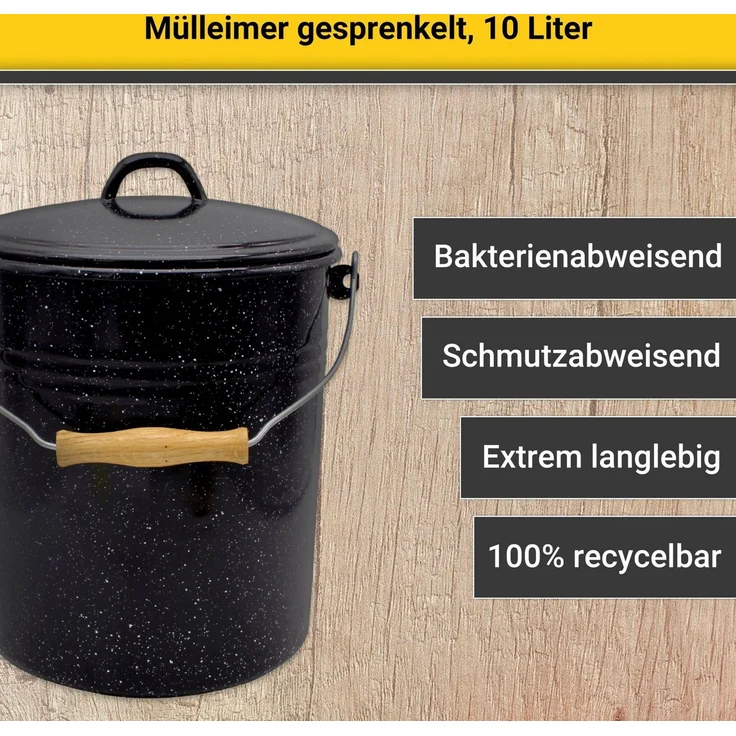 KARL KRÜGER Eimer mit Deckel 10 l 32cm Ø25cm emailliert schwarz gesprenkelt – Bild 3
