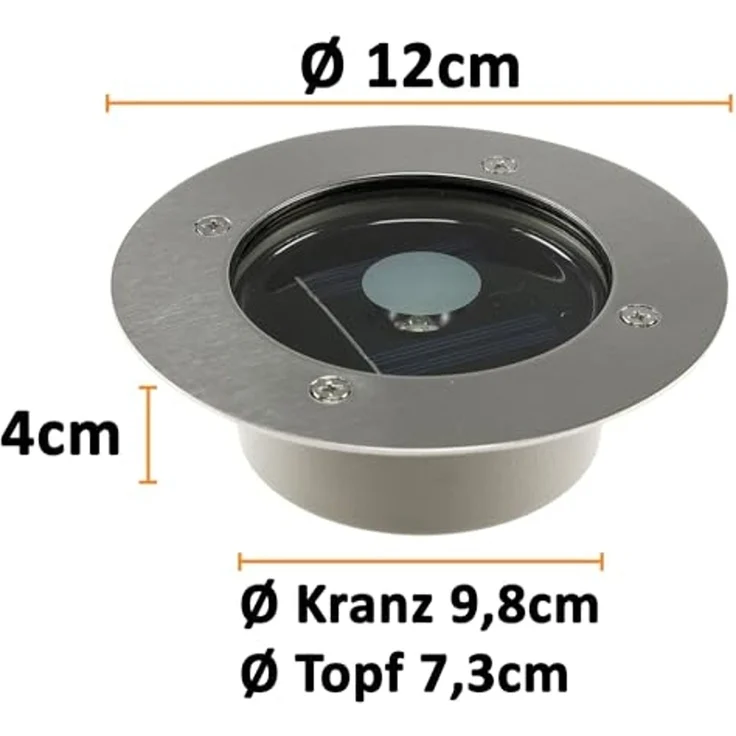 Solar Bodenleuchte Ø10cm, IP44, Edelstahl, Weiß – Bild 2
