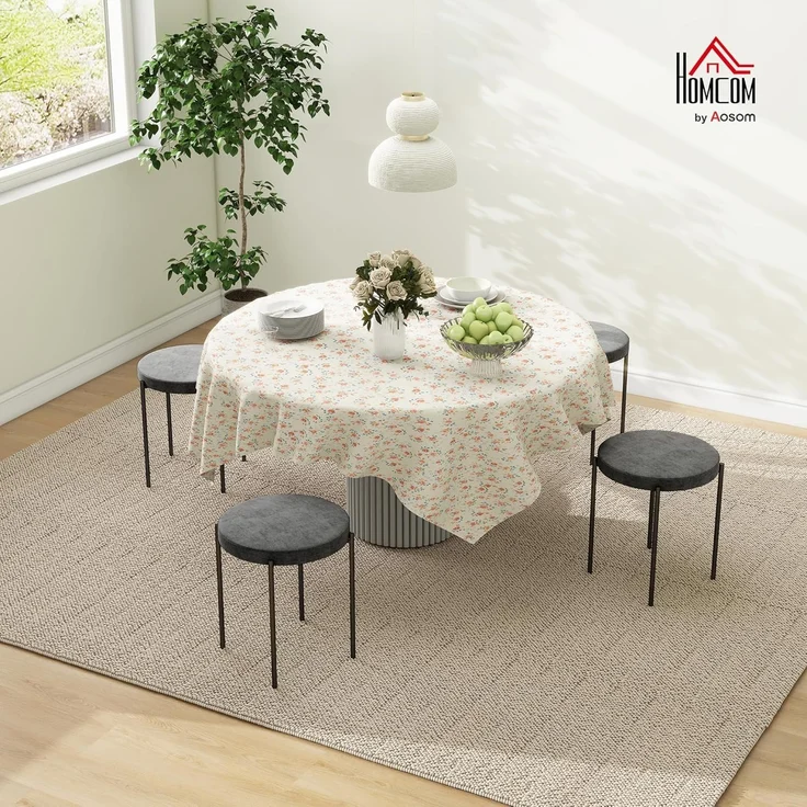 HOMCOM Esszimmerstuhl Thekenhocker mit gepolstertem Sitz, Rundhocker, Barhocker (Hocker, 4 St), für Wohnzimmer, Esszimmer, Dunkelgrau – Bild 2