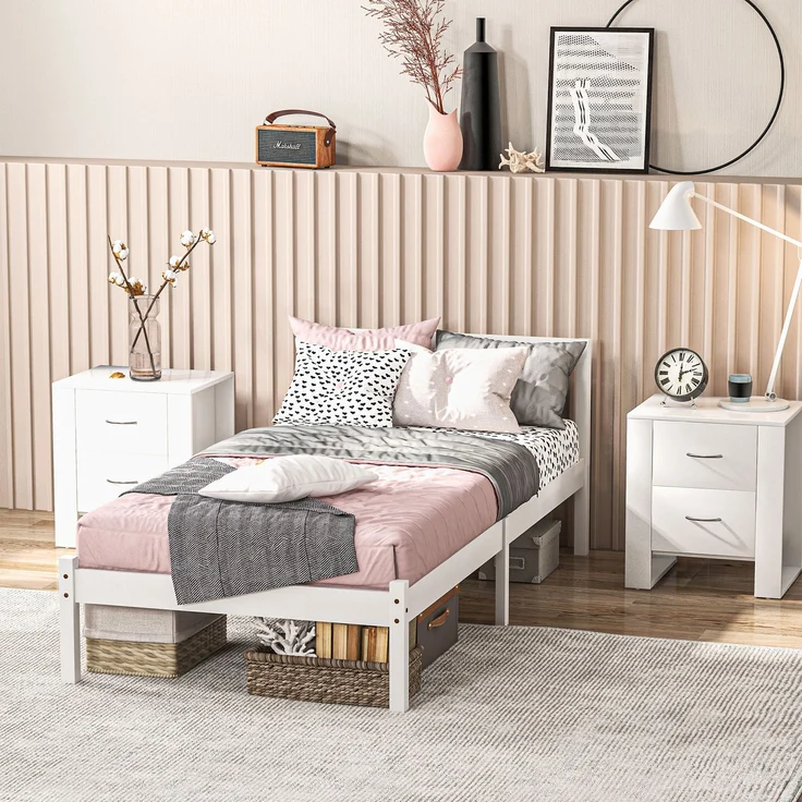 Einzelbettgestell, Kopfteil & Lattenrost, 26cm Freiraum unter Bett, Kiefernholz, 208x96x70 cm, Weiß--Weiß--208x96x70cm--YOUDENOVA – Bild 4