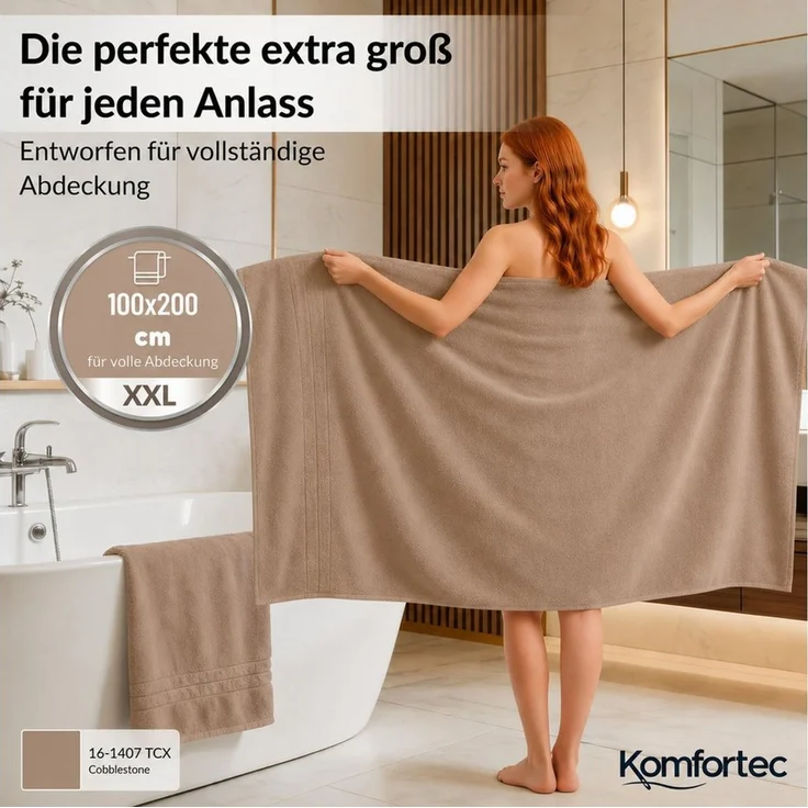 Komfortec Saunatuch 100x200 cm Badetuch aus 100% Baumwolle, Frottee (1-St), extra Große, Schnelltrocknend – Bild 2