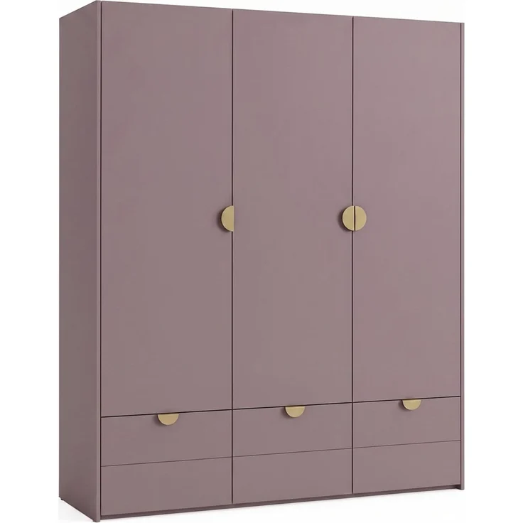 Beautysofa Kleiderschrank MILA mit 3 Türen, 3 Schubladen (goldfarbenen Griffen, Breite: 180 cm) Kaschmir oder Pflaume – Bild 1