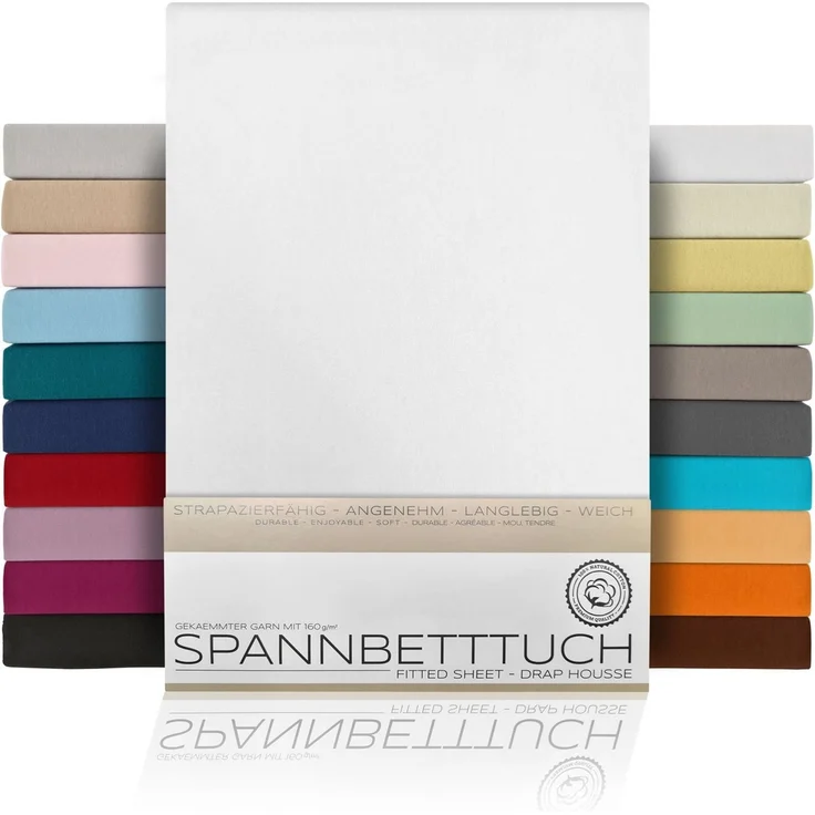 Beautex Spannbettlaken, Gummizug: rundum, (1 Stück), gekämmte Baumwolle Premium Jersey, 160g/m², Weiß, Boxspring - 90 x 200 x 45 cm – Bild 1