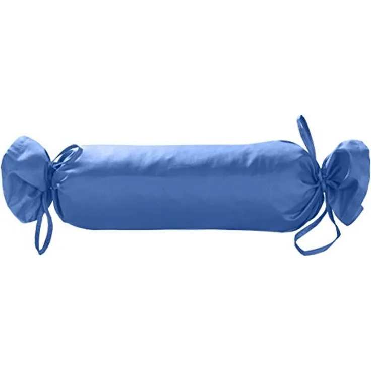 Mako Satin / Baumwollsatin Nackenrollen Bezug uni / einfarbig hellblau 15x40 cm mit Bändern