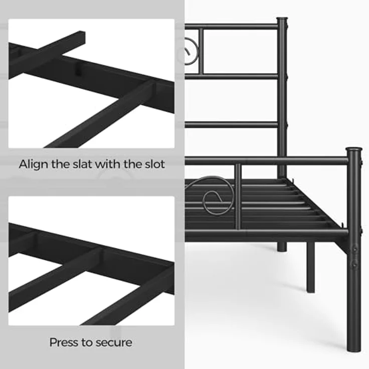 Yaheetech Bettrahmen Metallbett Bettgestell aus Metall, Doppelbett für 140x200 cm Matratze, Gästebett für kleine Räume, Schwarz – Bild 6