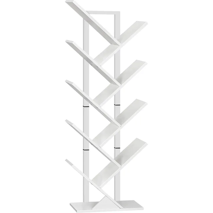 HOOBRO Bücherregal, Standregal in Baumform, bodenstehendes Bücherregal mit 9 Ebenen, Bücherregal für das Heimbüro, zur Aufbewahrung von Büchern, CDs, stark und stabil, für Wohnzimmer, Weiß EWT08SJ01G1
