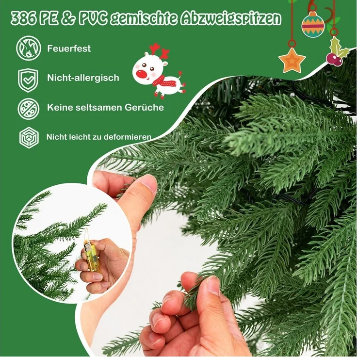 COSTWAY Künstlicher Weihnachtsbaum, mit Beleuchtung 8 Lichtmodi, aufklappbar – Bild 3