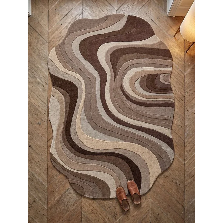 KADIMA DESIGN Wollteppich EFFRA Naturteppich Wellen-Swirl modern reine Wolle Naturfaser weich, Oval, Höhe: 12 mm, Natur, 140x200 Oval cm, anschmiegsam, robust, retro, Büro, Diele – Bild 3