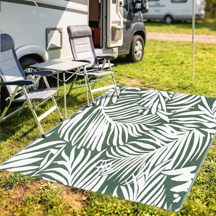 MELAYR, Outdoor Teppich Wendbares Wetterfest Outdoorteppich Carpet mit Blätter-Muster, 152 x 243 cm Dunkelgrün – Bild 4