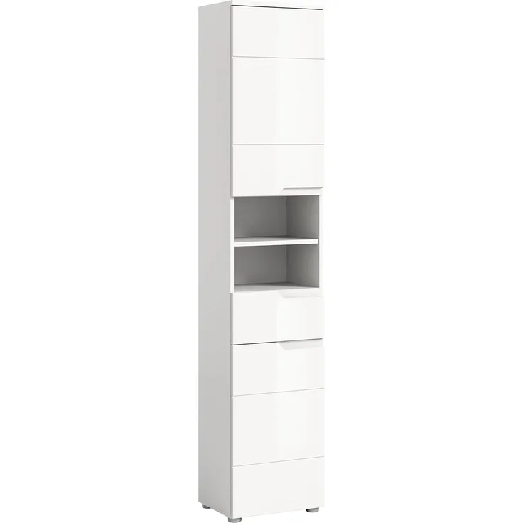 xonox. home Bad Solero X7WA9711 Hochschrank Stauraumhochschrank Vorratsschrank in Weiß Nachbildung und weiß Hochglanz tiefzieh, ca. B/H/T: 38 x 193 x 34 cm