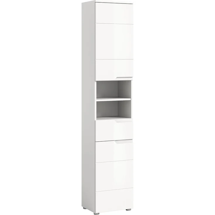 xonox. home Bad Solero X7WA9711 Hochschrank Stauraumhochschrank Vorratsschrank in Weiß Nachbildung und weiß Hochglanz tiefzieh, ca. B/H/T: 38 x 193 x 34 cm