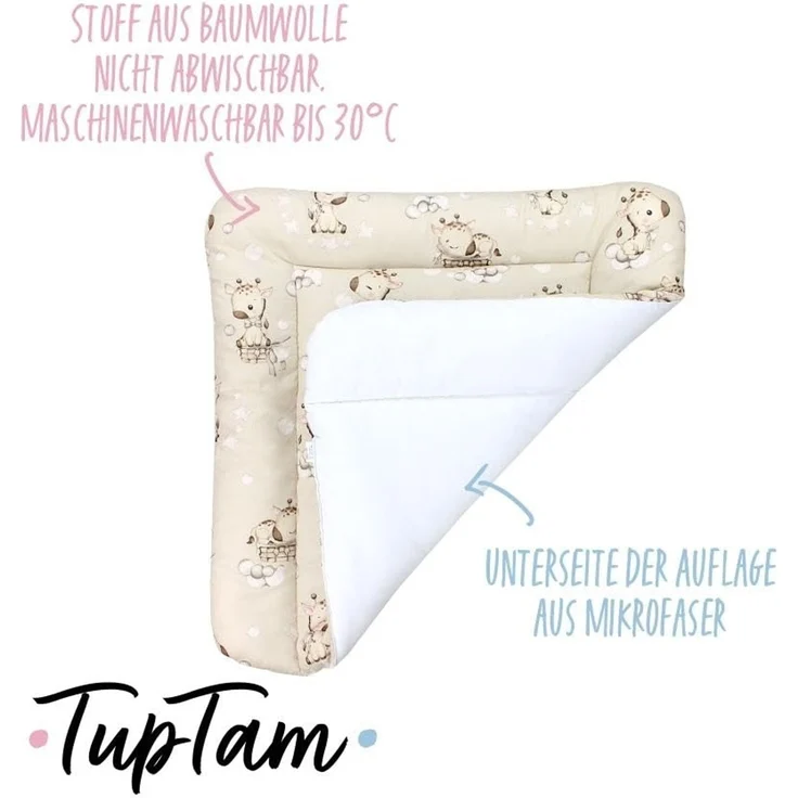 TupTam Baby Wickeltischauflage mit Baumwollbezug Gemustert, Farbe: Giraffe/Beige, Größe: 75x85 cm – Bild 3