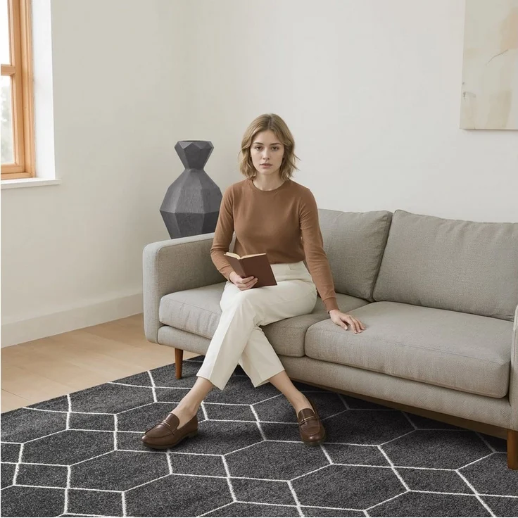 Sanat Teppich Trellis, rechteckig, Höhe: 10 mm, Kurzflor, skandi, boho, auch als Läufer und in rund – Bild 2
