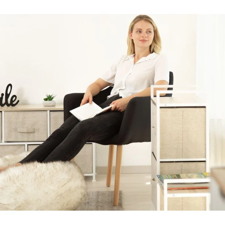 Relaxdays Regalsystem, 4 Schubladen, Metall & Holz weiß / Stoff beige, 95 x 30 x 45 cm – Bild 3