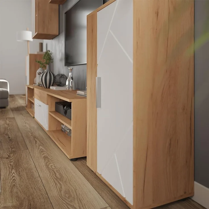 Wohnwand Berno Goldkraft Eiche/Weiß 6-teiliges Set Vicco – Bild 4