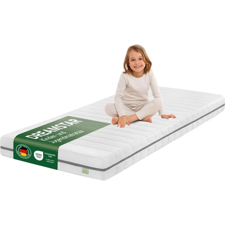 DREAMSTAR Ergo Kids Junior Kindermatratze und Jugendmatratze | Öko-TEX® | hautfreundlicher Bezug abnehmbar und waschbar bei 60 Grad | 90x200 cm