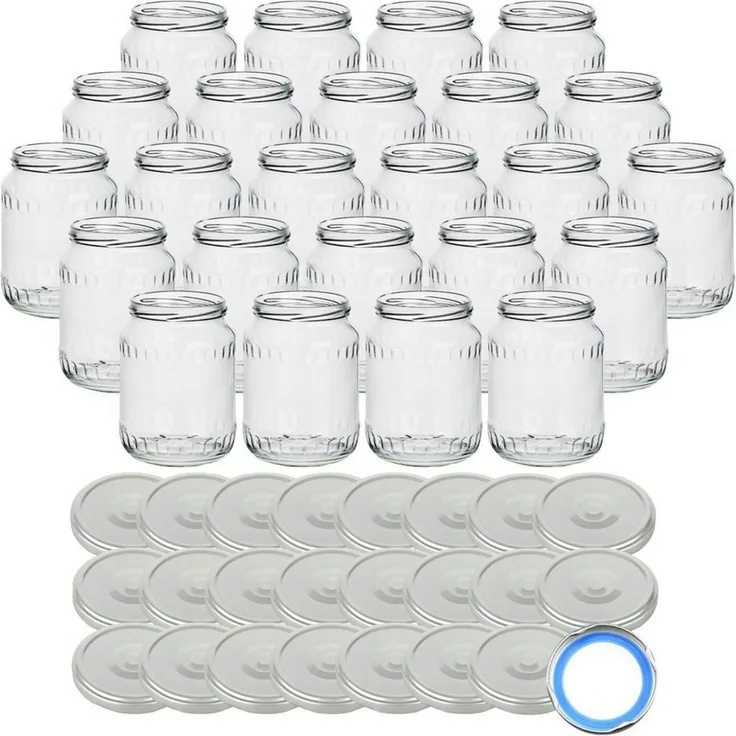 gouveo Einmachglas Vorratsgläser 720 ml Klassik mit Schraub-Deckel - Große Einmachgläser, (24-tlg, Silberfarben BS)