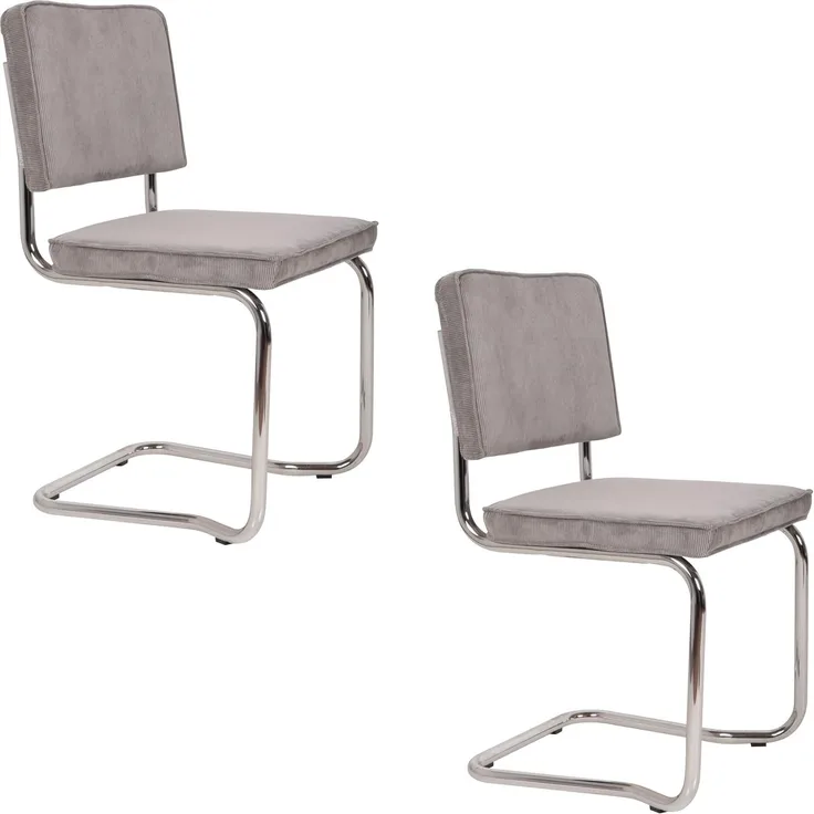 Zuiver Esszimmerstuhl Ridge Kink im 2er-Set, Cool Grey mit Stahlgestell und weichem Stoffbezug für Wohn- und Esszimmer