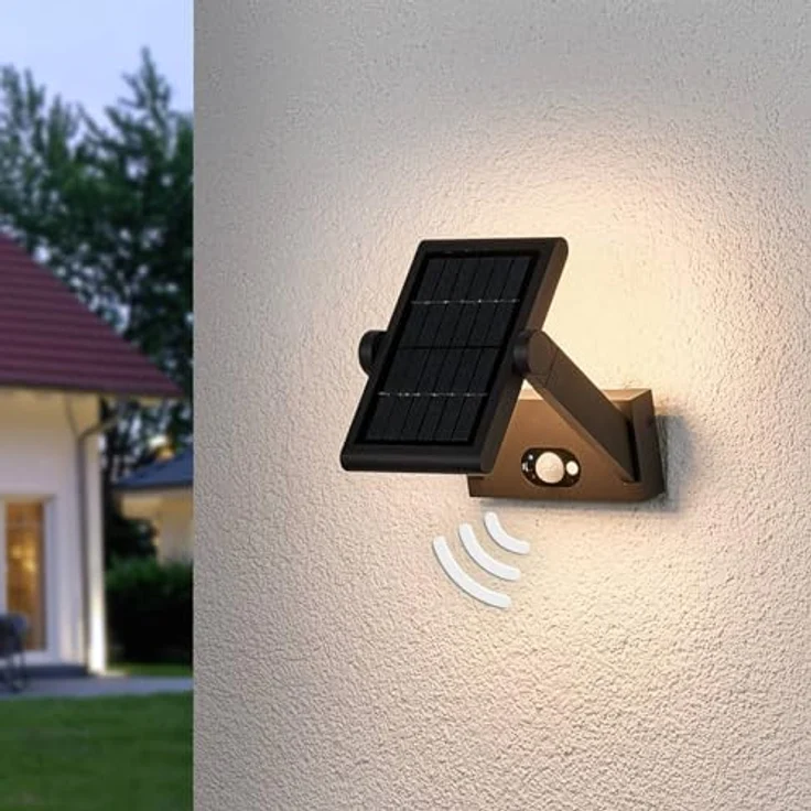 Lampenwelt Lucande LED Solarleuchte Valerian, spritzwassergeschützt mit Bewegungsmelder, schwarz, Aluminium, 1-flammig, für Außenbereich und Garten – Bild 3