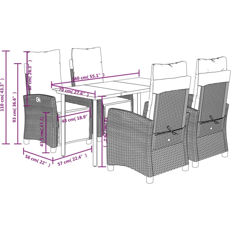 vidaXL 5-tlg. Garten-Essgruppe mit Kissen Beige Poly Rattan 3213011 – Bild 9