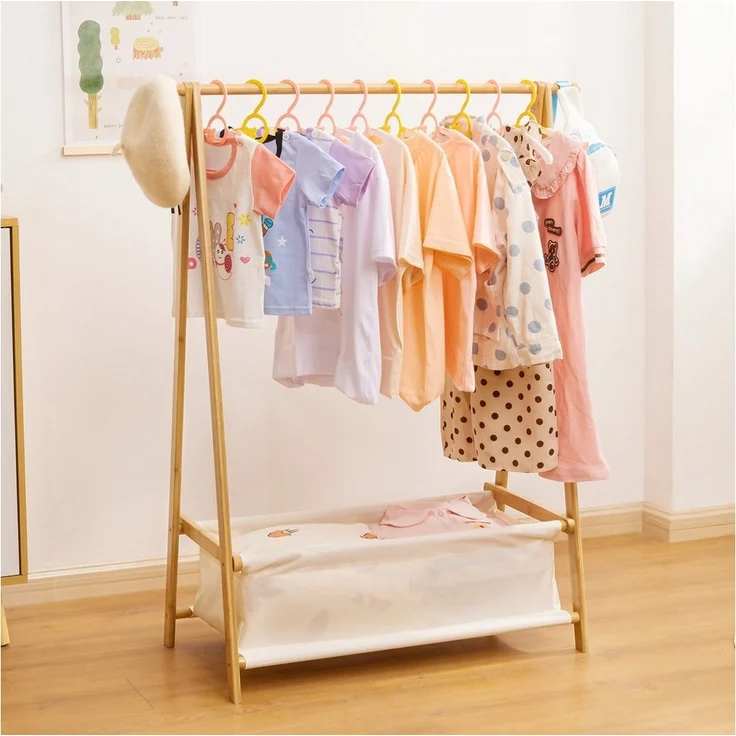 Yorbay Kleiderständer Kinder mit Aufbewahrungsbox, 86x36x106 cm, (Kleiderstange für Kinder), Klappbar – Bild 2