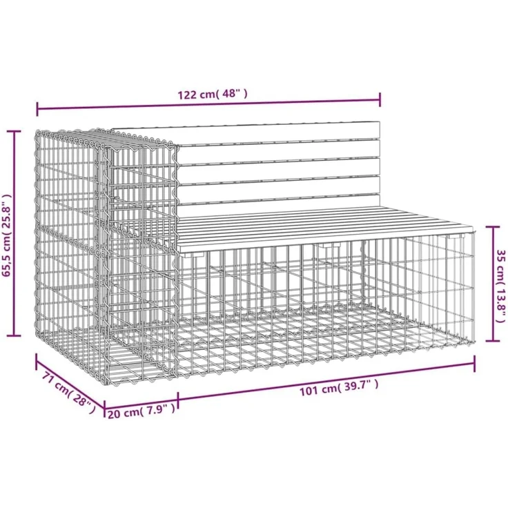 DELUKE® Gartenbank Gabionen INO aus Stahl 122x71x65,5cm Massivholz Douglasie Gabionenbank Gartenbank mit Sitzfläche aus Gabionen Steinkorb Gabionengitter Ziergabione Drahtkorb befüllbar – Bild 2