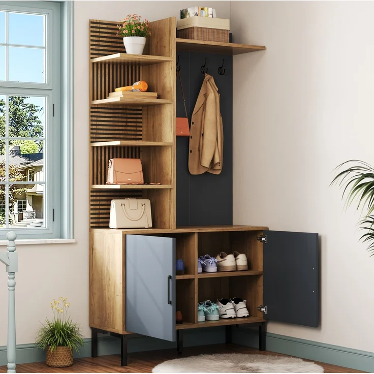 DESVIAE Garderobenschrank-Set Natur aus Spanplatte – 100x190,05x40 cm – Haken, verstellbare Ablage – Bild 6