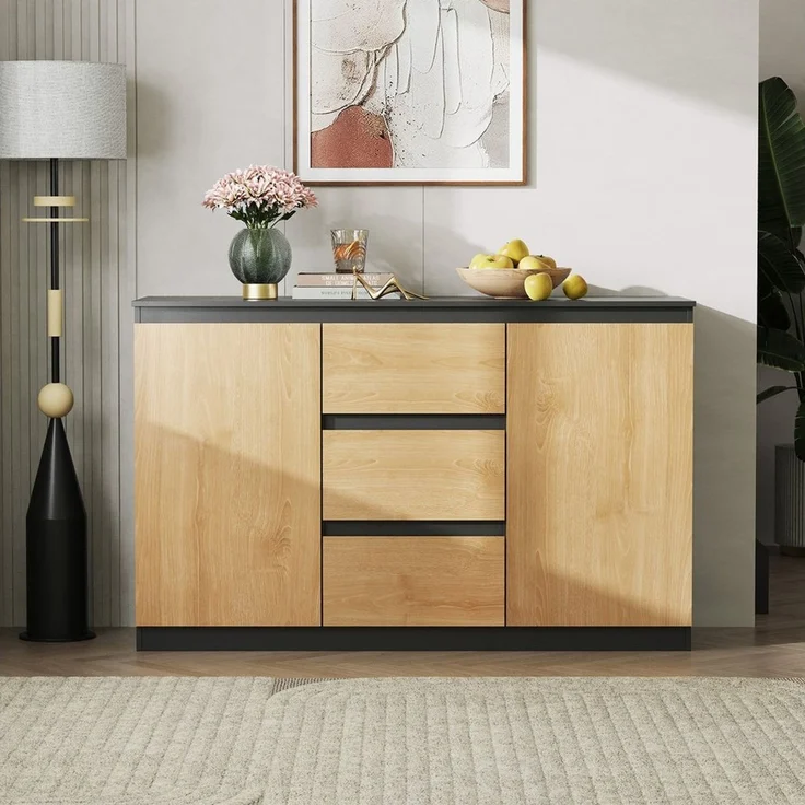 WLIVE Sideboard Kommode, Breite 80 cm, Sideboard mit 3 Schubladen & 1 Tür, (Packung, leise Schienen, viel Stauraum) – Bild 2