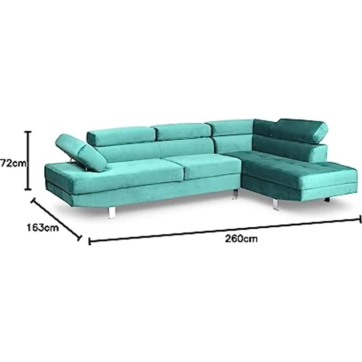 Menzzo Alfa Ecksofa mit verstellbaren Kopfstützen und Samtbezug Grün – Bild 2