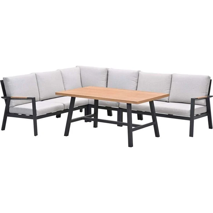 Garden Impressions Elati Lounge Dining Cornerset 5-tlg. – Gartenlounge mit Aluminium & Teak-Look – Bild 2