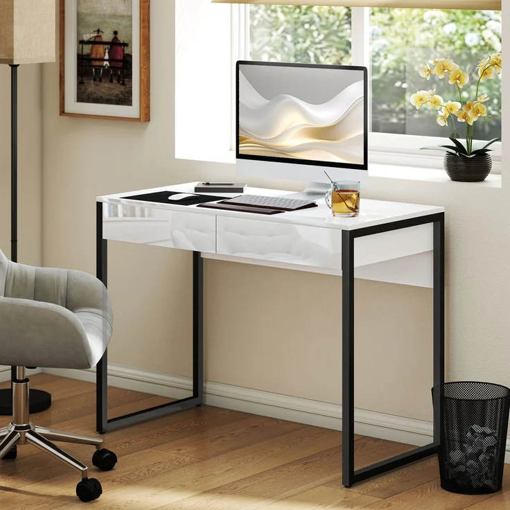 HOMCOM Schreibtisch, Stahl, MDF, Schwarz, 100 x 50 x 75 cm – Bild 2