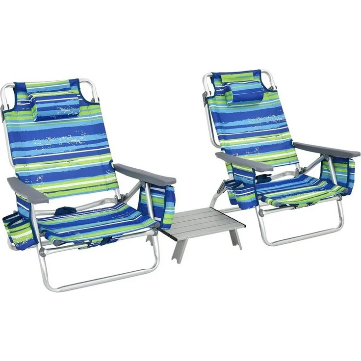 COSTWAY Campingstuhl Strandstühle mit Tisch (3 St), klappbar & 5 fach verstellbar