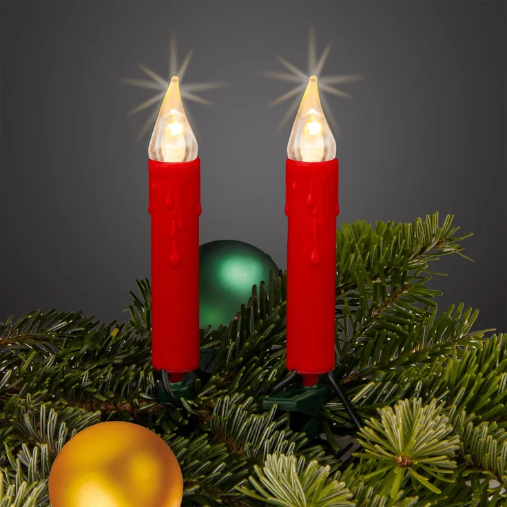 hellum Baumbeleuchtung, Lichterkette LED Kerzen rot, 30 LEDs warmweiß, Lichterkette Weihnachtsbaum innen, 8,7m beleuchtet + 2x1,5 m Zuleitung Kable grün, Christbaumkerzen Helligkeit